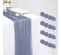 Lot de 4 Chemins de Table en Étamine, Chemin de Table Bohème en Gaze de 55 x 300 cm, Tissu Rustique en Gaze pour Mariages Festivals Remises de Diplôme Dîners Fêtes en Plein Air (Bleu Poussière)