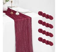 Lot de 4 Chemins de Table en Étamine, Chemin de Table Bohème en Gaze de 55 x 300 cm, Tissu Rustique en Gaze pour Mariages Festivals Remises de Diplôme Dîners Fêtes en Plein Air (Bourgogne)