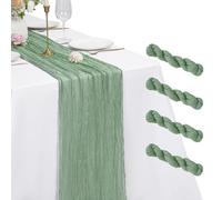 Lot de 4 Chemins de Table en Étamine, Chemin de Table Bohème en Gaze de 55 x 300 cm, Tissu Rustique en Gaze pour Mariages Festivals Remises de Diplôme Dîners Fêtes en Plein Air (Vert Sauge)