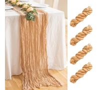 Lot de 4 Chemins de Table en étamine, Chemin de Table Champagne, Chemin de Table Mariage, Nappe en Gaze Semi-Transparente, Chemins de Table Mousseline pour Fête de Mariage de Cuisine, 90 x 400cm