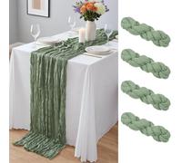 Lot de 4 chemins de Table en étamine Vert Sauge de 55 x 300 cm,Chemins de Table en Gaze Semi Transparente,Chemin de Table en Tissu en Vrac pour Mariage, fête, fête prénatale
