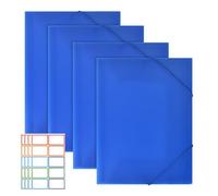 Lot de 4 Chemises à Élastiques,Classeur Plastique A4 avec Élastique Pochettes Plastiques pour Documents Au Format A4 Classeur Élastique pour École Bureau Famille Maison (Bleu)