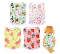 Lot de 4 chemises d'été pour chien, mignon et doux, imprimé fruits, t-shirt sans manches coloré et respirant pour animaux de compagnie de petite à moyenne taille XL