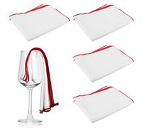 Lot de 4 chiffons de polissage pour verres à vin - 45 x 60 cm - En microfibre - Réutilisables - Sans traces - Blanc - Avec bord rouge