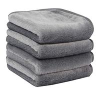 Lot de 4 chiffons démaquillants extra larges en microfibre pour le visage - Serviettes démaquillantes réutilisables en flanelle - 25 x 25 cm - Gris