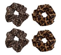 Lot de 4 Chouchous Cheveux Femme Motif Léopard (2 Grands + 2 Petits), Élastique Cheveux Satiné Souple, Accessoires Coiffure Rétro pour Queue de Cheval, Chignon et Poignet