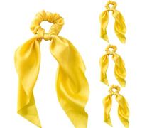 Lot de 4 chouchous élastiques à cheveux avec nœud en ruban satiné pour queue de cheval - Jaune