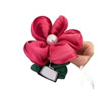 Lot de 4 chouchous élégants en organza avec perles et fleurs, accessoires for cheveux, couvre-chefs queue cheval Doux pour les cheveux contre la casse(Rose Red)