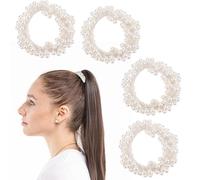 Lot de 4 chouchous en perles blanches pour queue de cheval - Élastiques à perles - Accessoires pour cheveux épais pour femmes et filles