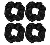 Lot de 4 chouchous extensibles en satin de soie - Élastiques gros liens pour cheveux épais, bouclés et fins - Pour dormir, prévenir les frisottis - Noir