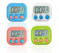 Lot de 4 chronomètres magnétiques : Nizirioo 4 couleurs Minuteur de cuisine numérique avec horloge avec grand écran LCD Muet pour cuisines, bureaux, sports (piles non incluses)