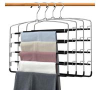 Lot de 4 cintres pour pantalons, 5 niveaux de rangement et cintres de rangement, cintres peu encombrants avec bras oscillant, plusieurs cintres en métal pour pantalons, jeans, leggings
