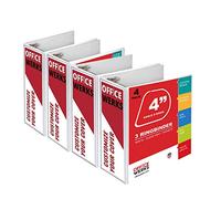 Lot de 4 classeurs professionnels à 3 anneaux, anneaux en D de 10,2 cm, classeur de présentation pour pages standard de 21,6 x 27,9 cm avec poches, vue cristalline, blanc