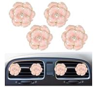 Lot de 4 clips à clip pour grille d'aération de voiture avec perles mignonnes et fleurs de camélia, sortie de climatisation, diffuseur de désodorisant, accessoire de décoration d'intérieur de voiture