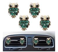 Lot de 4 clips à strass pour grille d'aération de voiture en forme de hibou avec strass - Diffuseur de parfum - Accessoire de décoration d'intérieur de voiture pour femme (vert)