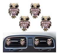 Lot de 4 clips à strass pour grille d'aération de voiture en forme de hibou avec strass - Diffuseur de parfum - Accessoire de décoration d'intérieur de voiture pour femme (rose)