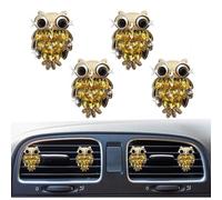 Lot de 4 clips à strass pour grille d'aération de voiture en forme de hibou avec strass - Diffuseur de désodorisant - Accessoire de décoration d'intérieur de voiture pour femme (jaune)