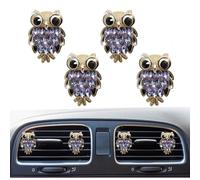 Lot de 4 clips à strass pour grille d'aération de voiture en forme de hibou avec strass - Diffuseur de désodorisant - Accessoire de décoration d'intérieur de voiture pour femme (violet)
