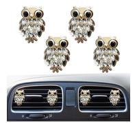Lot de 4 clips à strass pour grille d'aération de voiture en forme de hibou avec strass - Diffuseur de désodorisant - Accessoire de décoration d'intérieur de voiture pour femme (blanc)