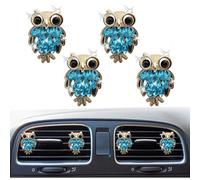 Lot de 4 clips à strass pour grille d'aération de voiture en forme de hibou avec strass - Diffuseur de désodorisant - Accessoire de décoration d'intérieur de voiture pour femme (bleu)