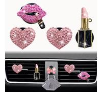 Lot de 4 clips d'aération en forme de cœur avec lèvres roses pour grille d'aération de voiture, diffuseur de diamant, décoration intérieure de voiture, accessoires de voiture mignons pour femme +