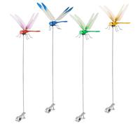 Lot de 4 clips de libellules 3D factice de jardin, répulsif à mouches de cheval, clip de tige de libellule, clip décoratif pour chapeau, jardin, balcon, avant-toits (4 couleurs)