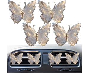 Lot de 4 clips décoratifs plats en acrylique 2D pour grille d'aération de voiture, décoration pour grille d'aération de voiture, décoration pour grille d'aération de voiture, motif papillon