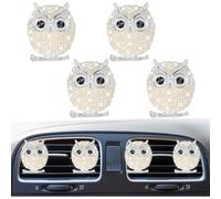Lot de 4 clips pour grille d'aération de voiture en forme de chouette scintillante avec strass, diffuseur de désodorisant, accessoire de décoration d'intérieur de voiture pour femme (argenté)