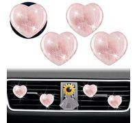 Lot de 4 clips pour grille d'aération de voiture en forme de cœur en quartz rose - Diffuseur de voiture - Décoration d'intérieur de voiture - Accessoires de voiture pour homme et femme + crochet pour