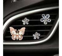 Lot de 4 clips pour grille d'aération de voiture en forme de papillon et fleur, strass en cristal, décorations mignonnes pour sortie de climatisation, décoration intérieure de voiture, compatible avec