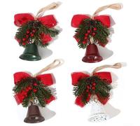 Lot de 4 cloches de Noël décoratives en métal avec boucles pour accrocher aux arbres, couronnes et guirlandes, décorations de vacances
