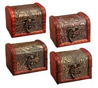 Lot de 4 coffres au trésor en bois - Mini coffre au trésor en bois vintage - Coffre au trésor de pirate - Boîte à bijoux en bois - Convient pour ranger et décorer - Cadeau pour enfant