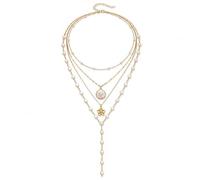 Lot de 4 colliers en Y tendance minimalistes bohème avec fleurs et fausses perles