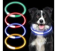 Lot de 4 colliers lumineux USB pour chien - 3 modes flash - Collier lumineux pour chien - Rechargeable - Longueur réglable - Étanche - Haute visibilité - Pour chiens de taille moyenne (rouge, jaune