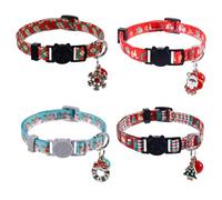 Lot de 4 Colliers réglables pour Chatons et Chiots Motif Père Noël Flocon de Neige avec clochettes