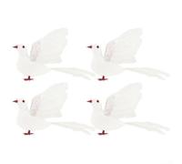 Lot de 4 colombes blanches artificielles réalistes en mousse et plumes, décoration élégante pour mariage, Noël, jardin et maison