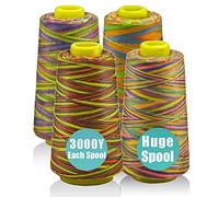 Lot de 4 cônes de fil de surjeteuse de 2744 m par bobine (taille standard) tout usage pour machines à coudre et à broder (4 couleurs arc-en-ciel)