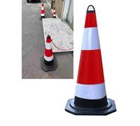 Lot de 4 cônes de sécurité en caoutchouc de qualité commerciale, base lestable et bande réfléchissante for travaux routiers, contrôle de la circulation et parkings(37x75cm)
