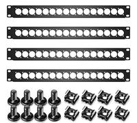Lot de 4 connecteurs 1U pour panneau de montage XLR HDMI avec vis M6 - Panneau perforé en métal pour boîtier audio, serveur, équipement informatique, studio, 48,3 cm (série 16D)