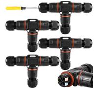 Lot de 4 connecteurs de câble à 3 broches étanches IP68 - En forme de T - Étanche - 3 broches - Pour câble de 3 à 12 mm de diamètre - Boîte de jonction étanche à 2 voies - Pour jardin, extérieur
