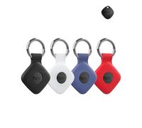 Lot de 4 coques de protection pour traqueur anti-perte ATUVOS avec porte-clés en silicone - Coque durable et élégante, imperméable, anti-chute, noir, blanc, bleu, rouge