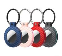 Lot de 4 coques en fibre de carbone pour AirTag avec fermoir de verrouillage sécurisé pour clés et compatibilité optimisée avec les articles de transport (noir + orange)