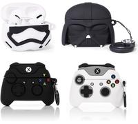 Lot de 4 coques pour AirPods Pro 2e/1ère génération (2022/2019) avec mousqueton, motif peau mignonne en silicone dessin animé pour garçons et filles (BKsoldier+WT+GamepadBK+blanc)