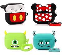 Lot de 4 coques pour AirPods Pro 2e/1ère génération (2022/2019) avec mousqueton, motif peau mignonne en silicone dessin animé pour garçons et filles (MK+MN+MrQ+Monster)