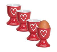 Lot de 4 coquetiers colorés de style maison de campagne - Rouge - Ronds - En céramique - Pour le petit-déjeuner