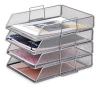 Lot de 4 corbeilles courrier superposables maille métal - support fichiers multifonction bureau/école/étude Label