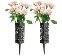 Lot de 4 corbeilles de fleurs en forme de cône avec pointes pour décoration funéraire en plastique robuste Noir 28,2 cm de long
