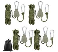 Lot de 4 cordes à cliquet avec crochets, haubans réfléchissants, corde à cliquet, diamètre : 4 mm, avec crochet, corde à cliquet pour tentes, ventilateurs, lampes de plantes, 4 m