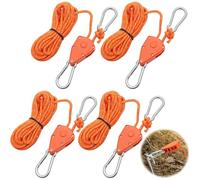 Lot de 4 cordes à cliquet réglables de 4 mm, de 5 m, avec tendeur de corde, suspensions à cliquet réglables, cordes de haubans réfléchissantes, pour voile d'ombrage, de randonnée, pique-nique (orange)