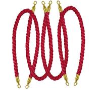Lot de 4 cordes barrière avec crochet doré, corde contrôle des foules, for le, ligne file d'attente, tressée 5 pieds(Red,1.2m(4 feet))